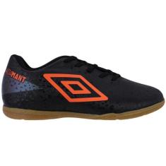 Tênis Futsal Umbro Adamant Jr Infantil, Preto, Laranja, 35