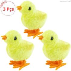 Kit 3 Pintinho Amarelinho De Plástico Pelúcia a Corda - Str Store