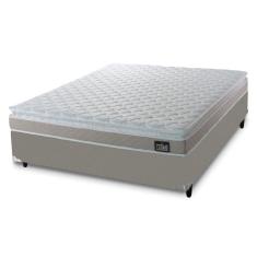 Cama Box Casal Queen Colchão Espuma D33 Pillow Top Millenium 158x198x57cm Suede Bege/branco Hellen
