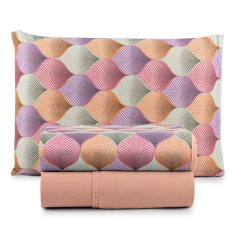 Jogo Cama Lençol Sonnet Solteiro Malha Estampada 100% Algodão 3 Peças - Mosaico - Salmão