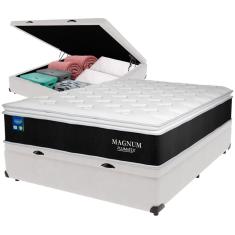 Cama Box Baú e Colchão Magnum Molas Ensacadas Casal Plumatex
