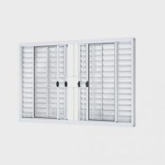 Janela Veneziana de Correr Central 6 Folhas com Grade Riobras Alumínio 100cmx120cm Branco