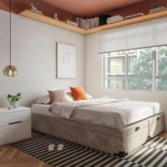 Base para Cama Box Queen Madeleine com Baú Suede (45x158x198) Bege