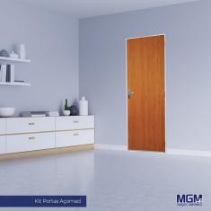 Kit Porta De Madeira Lisa 215X95Cm Com Batente De Aço 12Cm Açomad Mgm Mogno