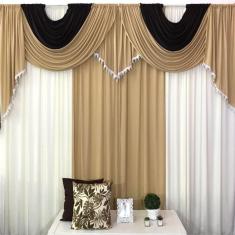 Cortina Roma Para Varão Em Malha 3,00m X 2,60m Sala Quarto - Bege