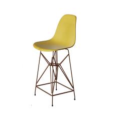 Banqueta Bistrô Alta Eames Eiffel Amarela Base Ferro Cobre