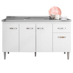 Balcao Para Pia 145 Cm 4 Portas Gabriela Branco Preto Flex Reajl Branco Preto Flex