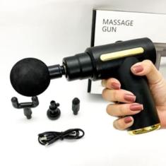 Massageador Elétrico Pistola Massageadora Elétrica Profissional para Massagem Corporal Muscular Recarregável Portátil com 4 Pontas e Variação de Velocidade Fisioterapia Relaxante (PRETO)