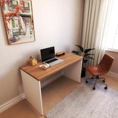 Mesa para Escritório Reta Natus 40mm Bramov Móveis Branco/Carvalho Mel