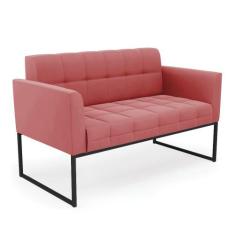 Sofá Namoradeira Elisa Suede Rosê Base Metálica Industrial Preto D03 -