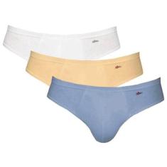 Kit com 3 Cuecas 100% Algodão Zorba 791 Slip, M, Azul, Bege, Branco