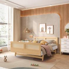 Cama Infantil Montessoriano Casal Lift em Madeira Maciça com Rattan Ca