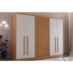 Guarda Roupa Casal Denver 6 Portas de Bater 4 Gavetas MDF Naturale-Off White Móveis Rufato