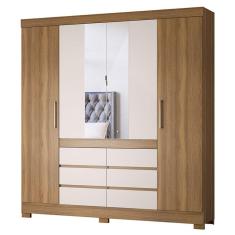 Guarda Roupa Casal Cádis 4 Portas 6 Gavetas MDP Amêndola Off White