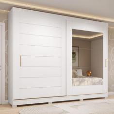 Guarda-Roupa Casal 264cm 2 Portas de Correr com Espelho e Pés 100% MDF