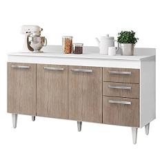 Balcão Gabinete de Pia 150cm Com Tampo Lisboa 4pts 2gav Branco/Castanho - Lumil Móveis