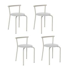 Conjunto 4 Banquetas Tubo Prata Napa Branca 105 Carraro