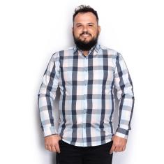 Camisa Masculina Plus Size Algodão Manga Longa Xadrez Casual
