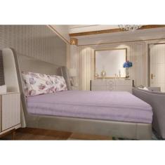 Jogo de Lençol Zono Enxovais Cama King 3 Peças Malha 100% Algodão Folhas Lilás