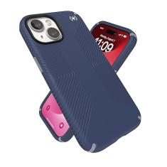 Speck Capa azul para iPhone 15 - MagSafe Slim Phone Case - 6,1 polegadas - Compatível com iPhone 14 e 13 - Presidio2 Grip Azul costeiro/cinza poeira/branco