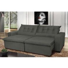 Sofá Montenegro 2,22 Mts Retrátil, Reclinável Com Molas E 2 Almofadas Lombar Tecido Suede Cinza