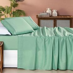 Jogo de Cama King 200 Fios Detalhe Bordado Allegra 04 Peças Salvia - B