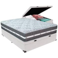 Cama Box Baú Branco E Colchão Black Graphite Molas Ensacadas Casal Anjos