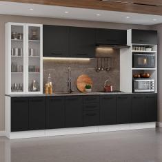 Armário De Cozinha Completa 340cm Branco/preto Agata Madesa 01 Branco/preto