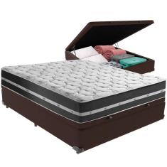 Cama Box Baú Marrom E Colchão Classic Preto Molas Ensacadas Casal Anjos