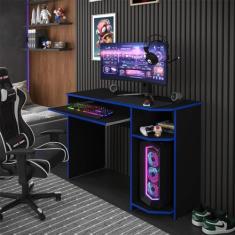 Mesa Gamer escrivaninha Para PC Gamer - Preta/Azul