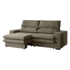 Sofá 2 Lugares Retrátil Noruega 230 Cm Veludo Cappuccino Pés Tabaco - 