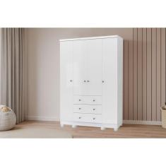 Guarda Roupa Bebê c/ 4 Portas e 3 Gavetas Júnior Branco - Peroba