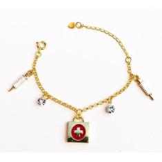 Pulseira Enfermagem Maleta Seringa Folheado Ouro 18k - Milena Folheado