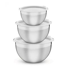 Jogo De Potes Tramontina Cucina Aço Inox Com Tampa Plástica 3 Peças