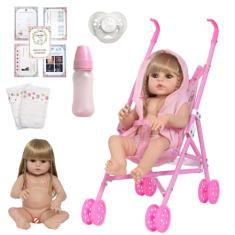 Boneca Reborn Menina Loira Realista Com Carrinho Infantil