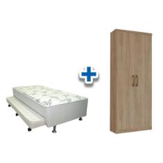 Cama Box Solteiro Conjugado Ortobom White c/ Auxiliar + Armário Multiu