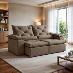 Sofá Retrátil e Reclinável 3 Lugares Suede Grécia 196cm Bege - Kasacom