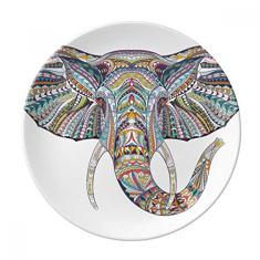 Prato de sobremesa de porcelana decorativa com design de elefante colorido em estilo mosaico, 20 cm, jantar em casa