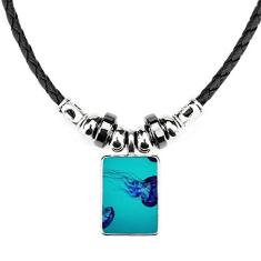 DIYthinker Colar Ocean Jellyfish Science Nature Picture Necklace Jewelry Torque Leather Rope Pendant