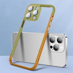 Capa protetora com moldura de cor dupla para iPhone 15 12 13 14 Plus Pro Max transparente para iphone15pro Max capa protetora de câmera, verde cáqui, para iPhone 13 ProMax