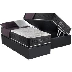 Cama Box Baú Solteiro: Colchão Molas Ensacadas Anjos MasterPocket Fort Flex + Base CRC Suede Gray(88x188)