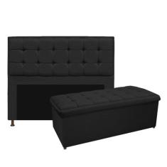 Kit Cabeceira E Calçadeira Copenhague 160 Cm Queen Size Corano Preto -