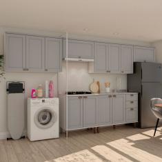 Cozinha Completa Iluminata 12 Portas 3 Gavetas 100% Mdf Branco/Marrom Claro - Genialflex