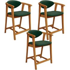 Kit 03 Banquetas Baixa Cozinha Sala de Jantar Bancada Cecília L02 Couríssimo Verde Musgo Lyam Decor