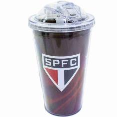 Copo São Paulo De Plástico Com Canudo 450ml - SPFC - Mileno