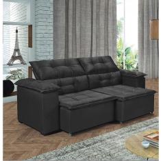 Sofá 3 Lugares Retrátil E Reclinável Hórus 2,15 Mts Cinza - Premier Es