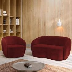 Conjunto 1 Sofá Living 160cm E 1 Poltrona íbis Encosto Fixo Veludo Bordô G33 - Gran Belo