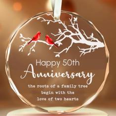 Enfeite de casamento de 50 anos, presente para aniversário de 50 anos, enfeite de casamento de 50 anos, presente de enfeite de vidro de Natal para casal, marido, esposa, pais casados, amigos
