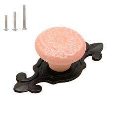 HUAMULAN Pacote com 10 puxadores de cerâmica retrô vintage cômoda de cozinha com pétalas de armário puxadores de gaveta, placa traseira de base preta