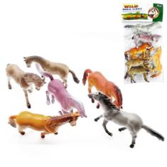 Coleção 6 Miniaturas Cavalos Selvagens Animais de Brinquedo em Borrach